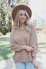 Women&#39;s 3/4 Sleeves V Neck Open Work Detail Knit Sweater Top