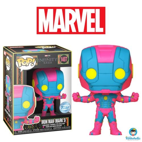 Brand New in Box Funko Pop Infinity Saga Iron Man Mark 5 Blacklight 1407