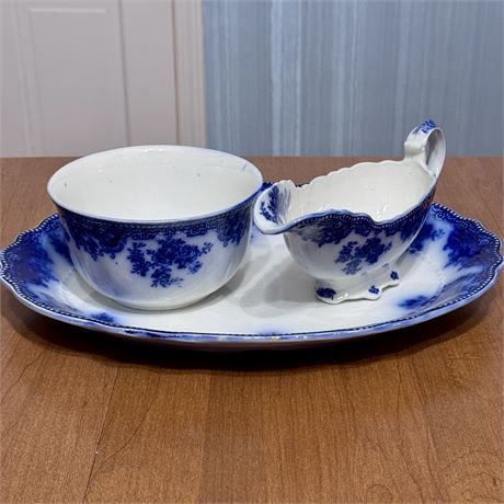 19th Century Grindley Osborne Flow Blue Serve ware Including Platter Vintage