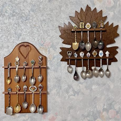 Vintage Souvenir Spoon Collection and Displays - 33 Spoons
