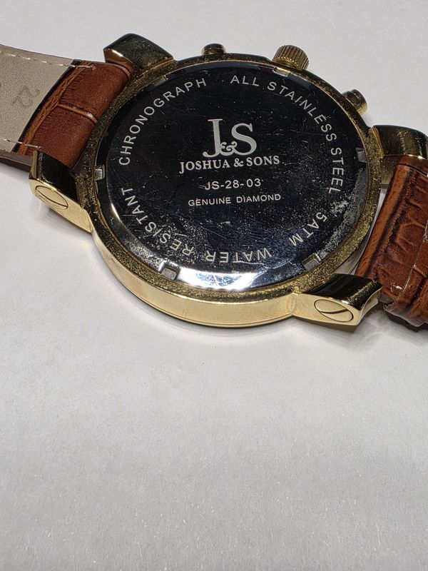 Joshua &amp; Sons Men's Gold Dial Leather Band Watch pre owned
