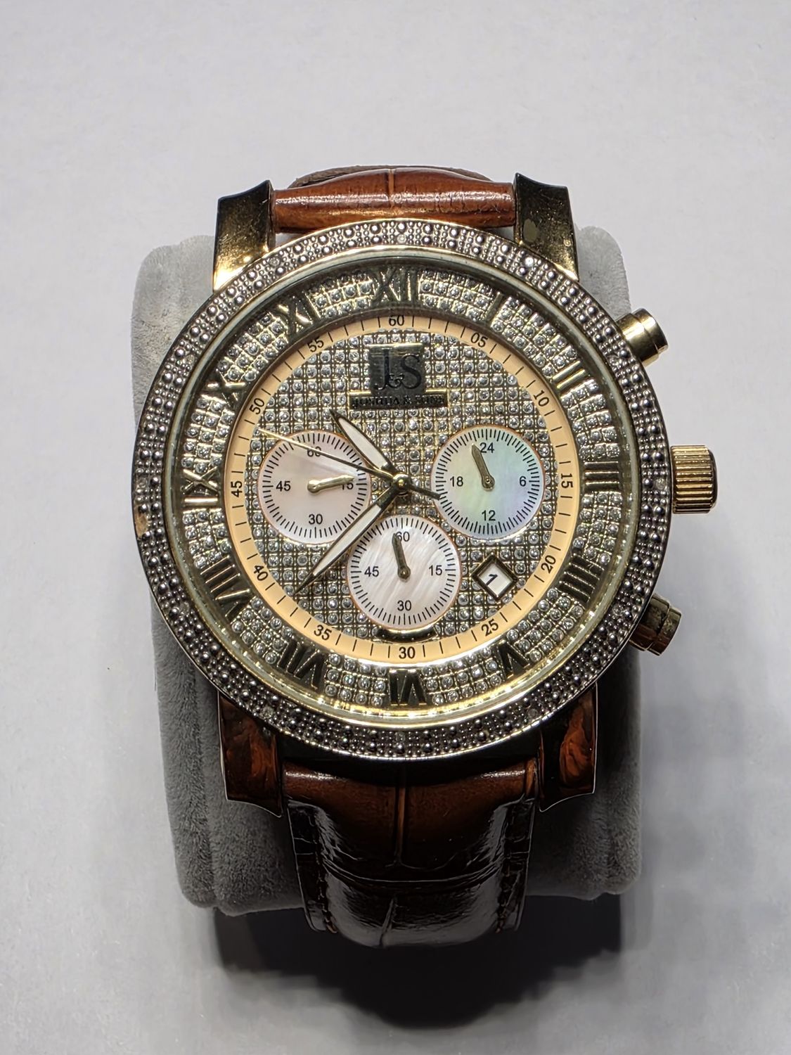 Joshua &amp; Sons Men&#39;s Gold Dial Leather Band Watch pre owned