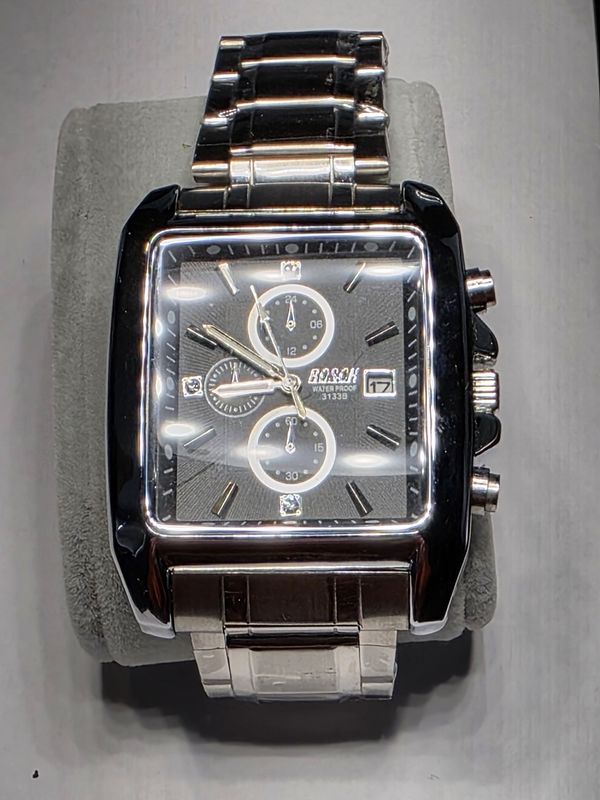 BOSCH Rectangular Chronograph Water Resistant Stainless Quartz Men’s Watch LIKE NEW pre owned