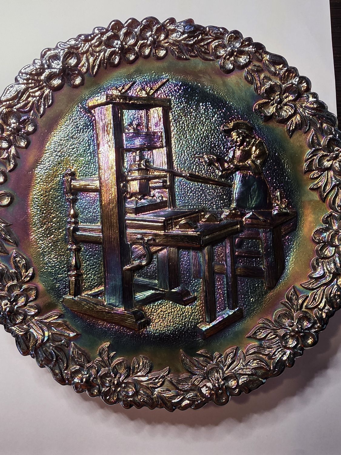 Vintage 1971 Fenton Printing Press Amethyst Carnival Glass Collector Plate #2