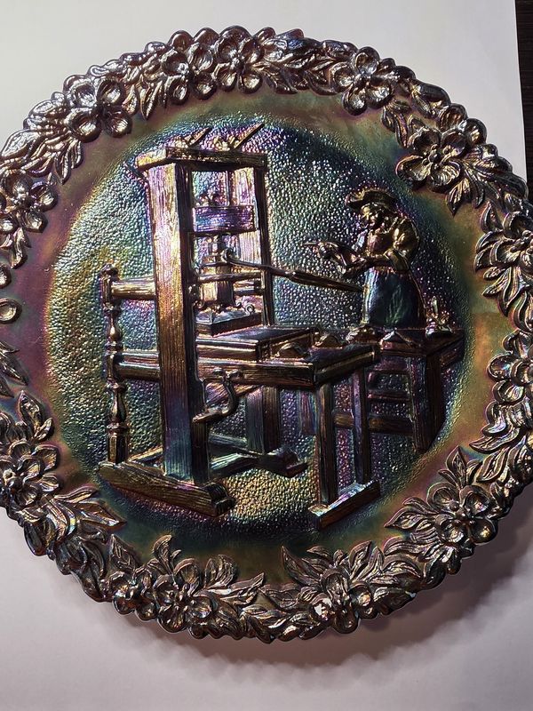Vintage 1971 Fenton Printing Press Amethyst Carnival Glass Collector Plate #2