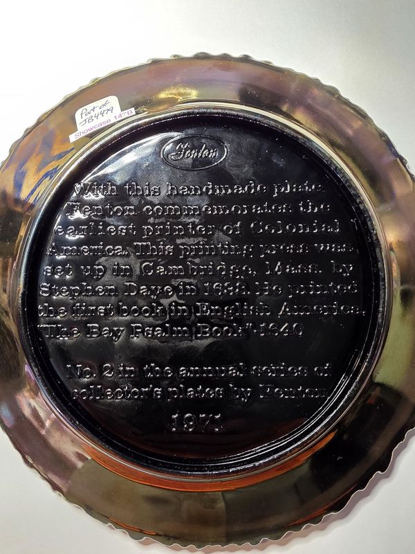 Vintage 1971 Fenton Printing Press Amethyst Carnival Glass Collector Plate #2