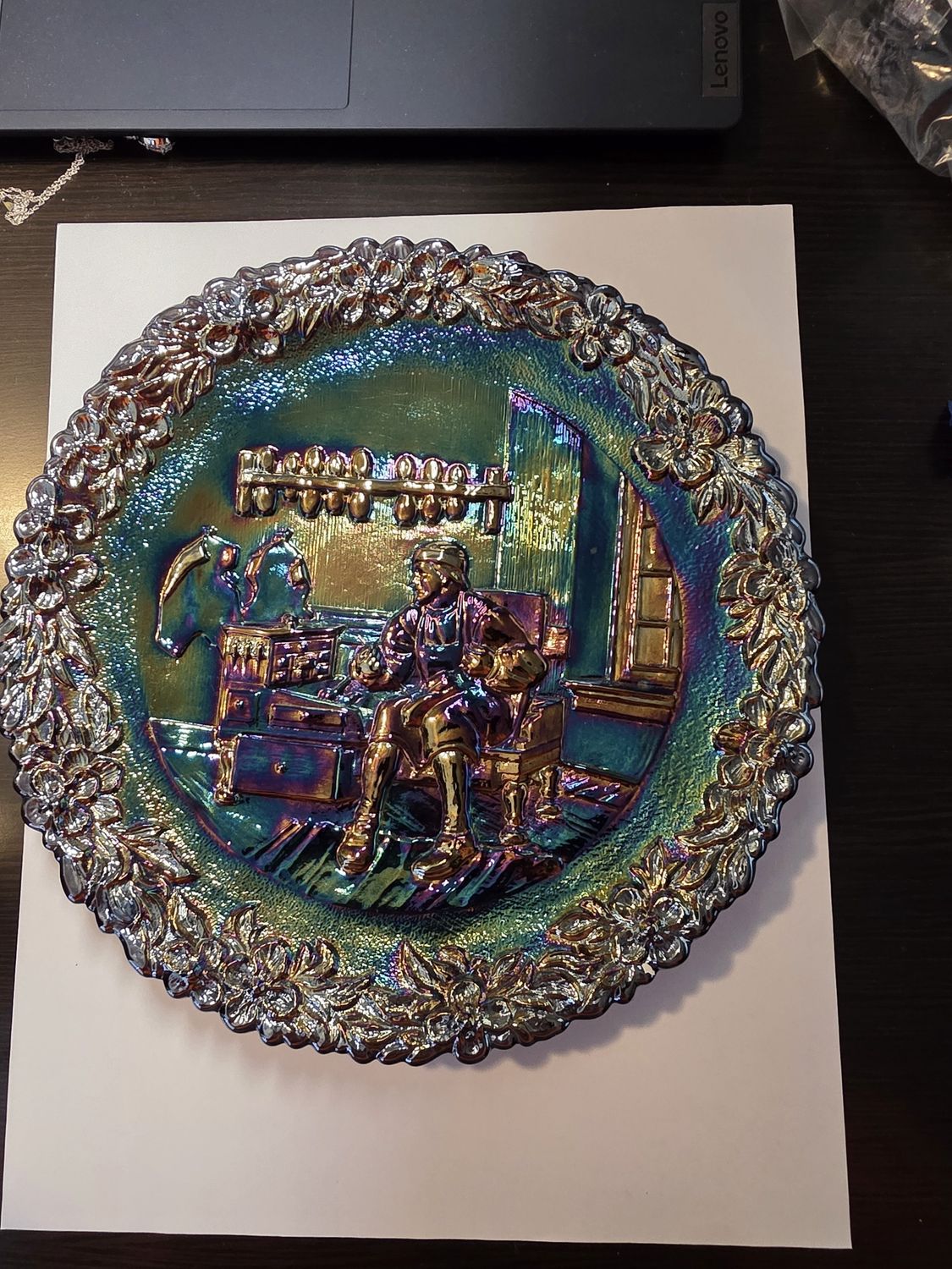 Vintage Fenton Carnival Glass Collector Plate No.4 1973 Shoemakers With Wall Hanger