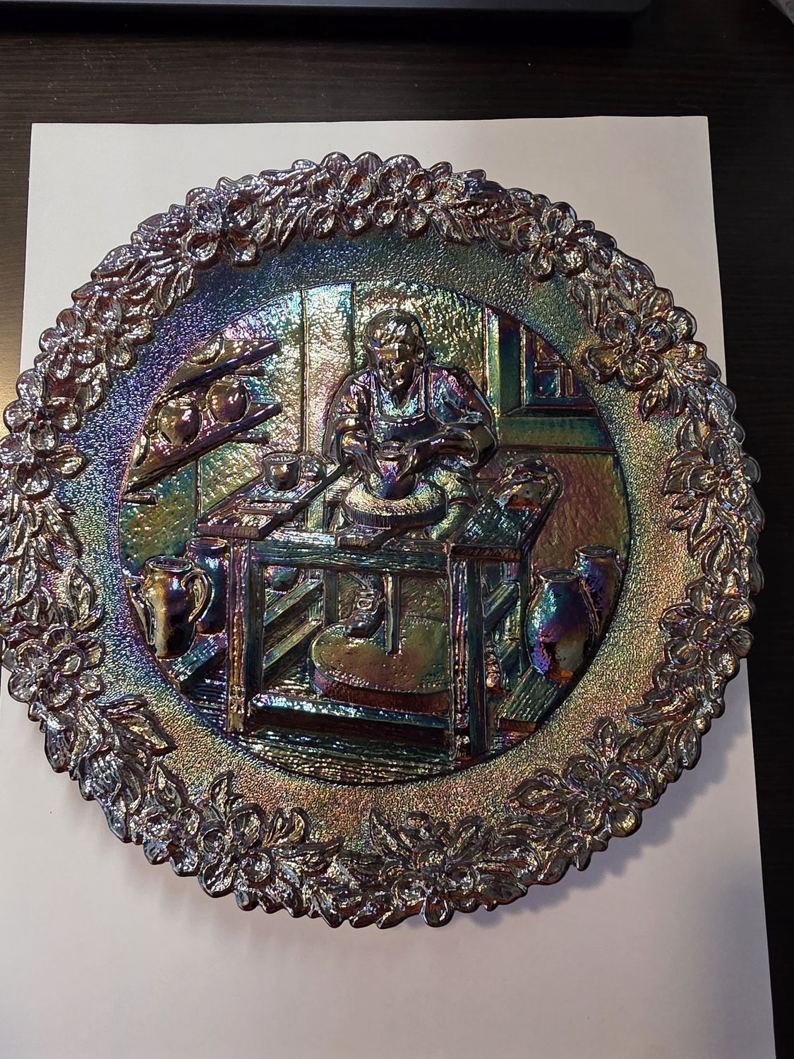 1977 Fenton Iridescent Carnival Glass Plate#8 American Craftsman The Potter