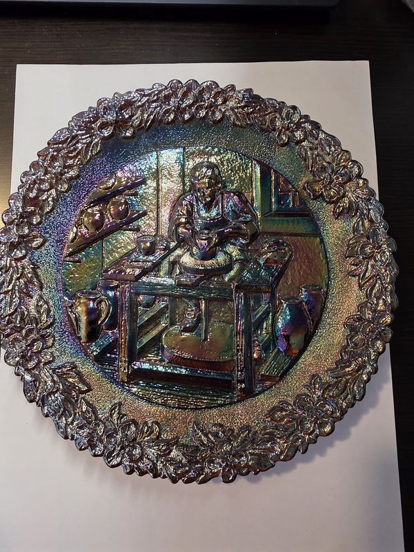 1977 Fenton Iridescent Carnival Glass Plate#8 American Craftsman The Potter
