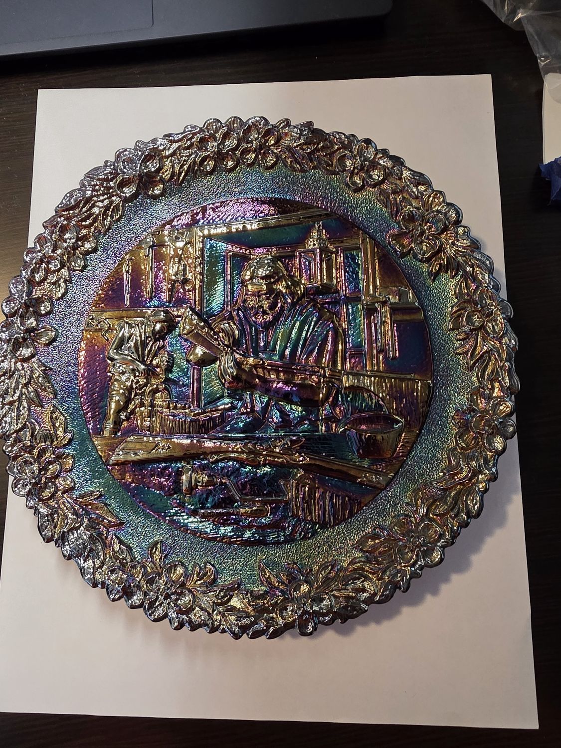 Vintage Fenton Carnival Glass Collector Plate No. 7 The Gunsmith 1976 P. Lefevre