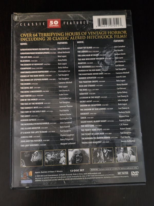 CLASSIC 50 MOVIES FEATURES LEGENDS OF HORROR 12 DVDs