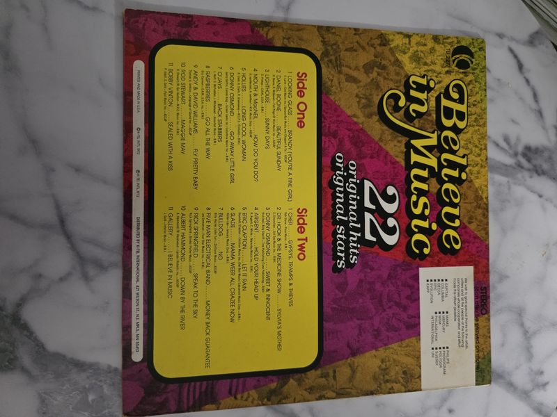 Believe In Music: 22 Original Hits / Stars. 1972 Vinyl Record Album LP. TU-227 PRE OWNED