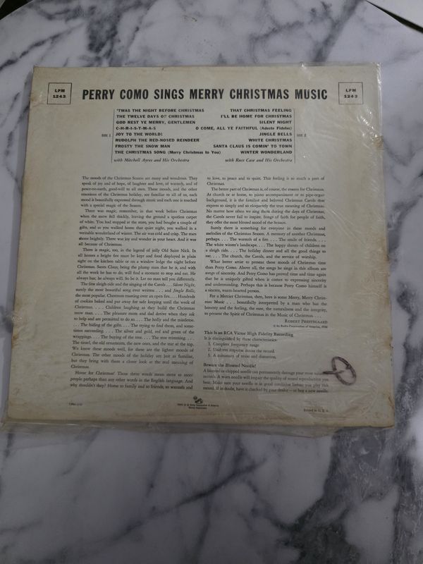 Perry Como – Perry Como Sings Merry Christmas Music Vinyl, LP 1961 RCA LPM-1243 PRE OWNED