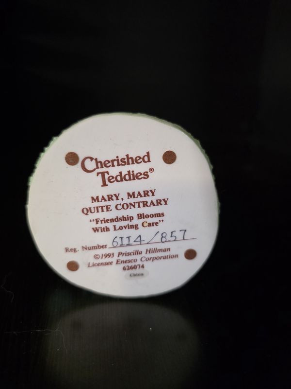 Enesco Cherished Teddies MARY, MARY QUITE CONTRARY 627074, 1993 PRE OWNED
