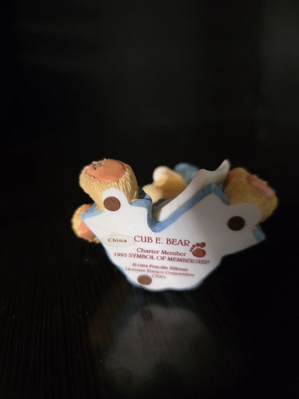 Cherished Teddies Cub E Bear With Newspaper 1995 Membership Figurine Enesco PRE OWNED