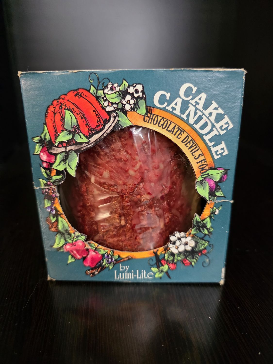 Vintage Lumi-Lite Cake Candle W/ Box Chocolate Devils Food Frosted Pillar NIB