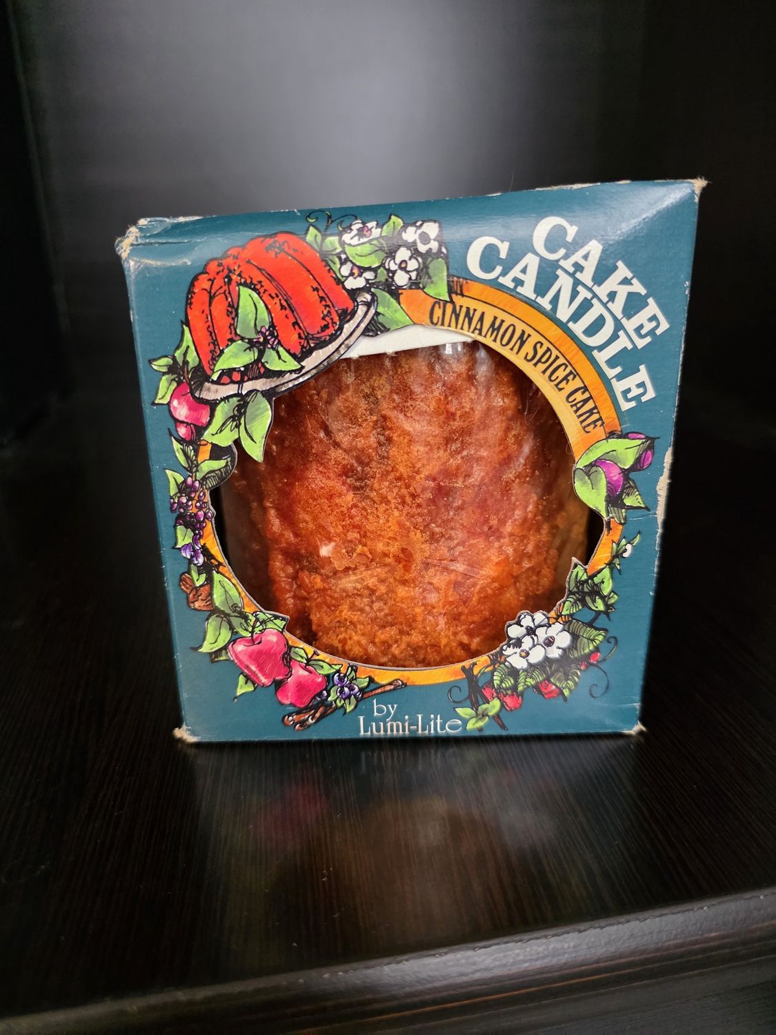 Vintage Lumi-Lite Cinnamon Spice Cake Pillar Candle CAKE CANDLE NIB