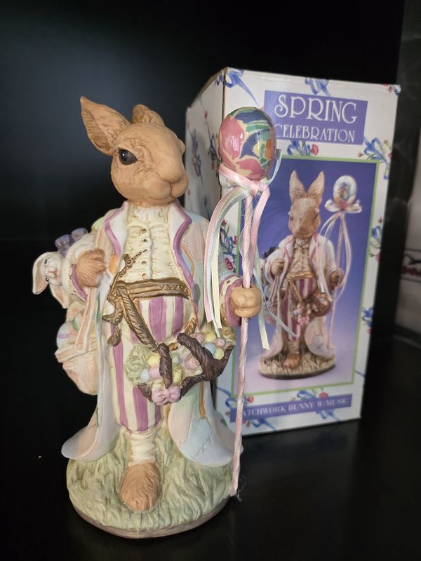 Patchwork Bunny Rabbit with Music Spring Celebration 1992 Caffco PRE OWNED WBOX