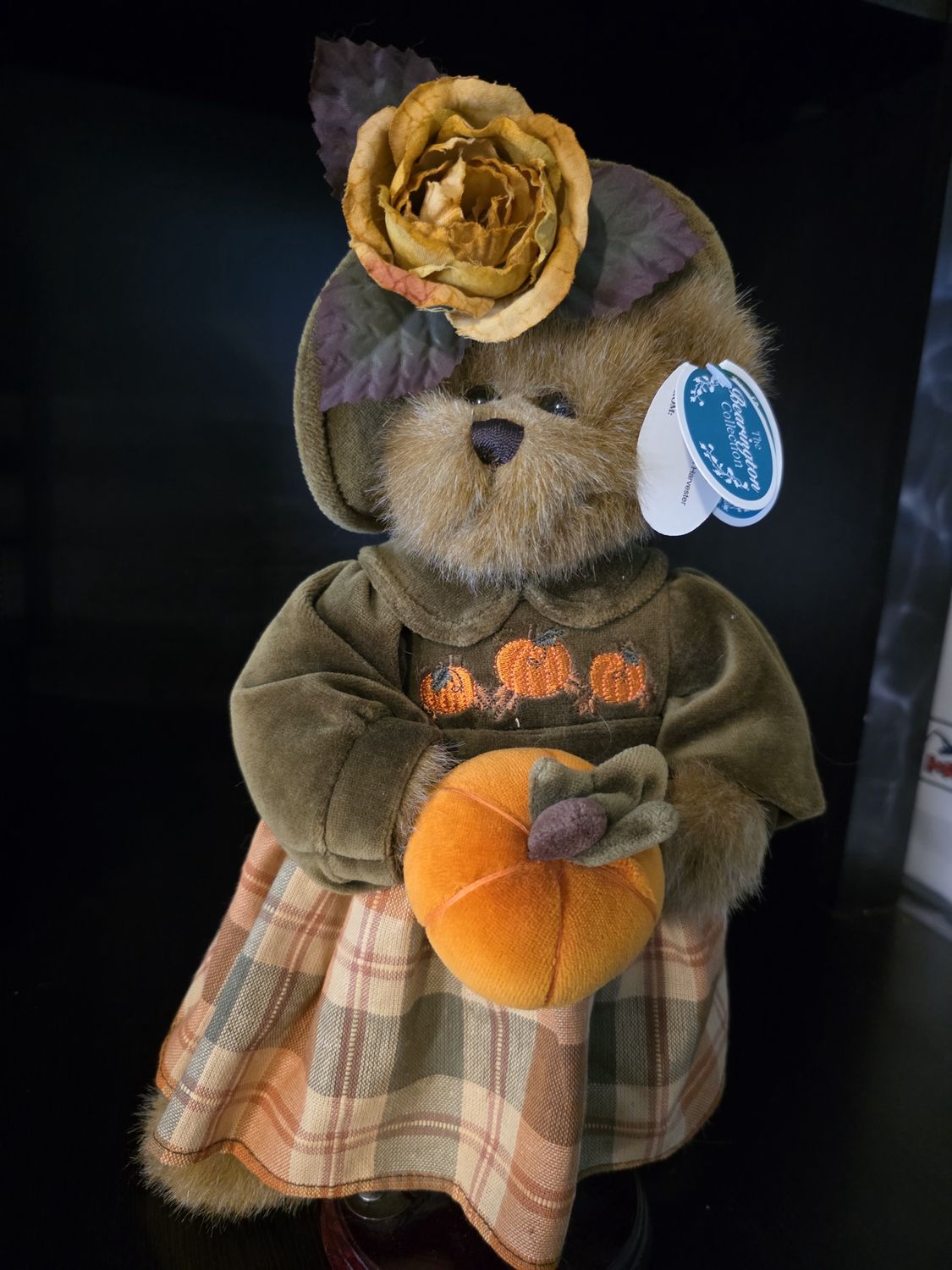 Plush Bear Autumn Harvester Pumpkin Bear Bearington Collection 14&quot; Model 1079 WITH TAGS AND STAND