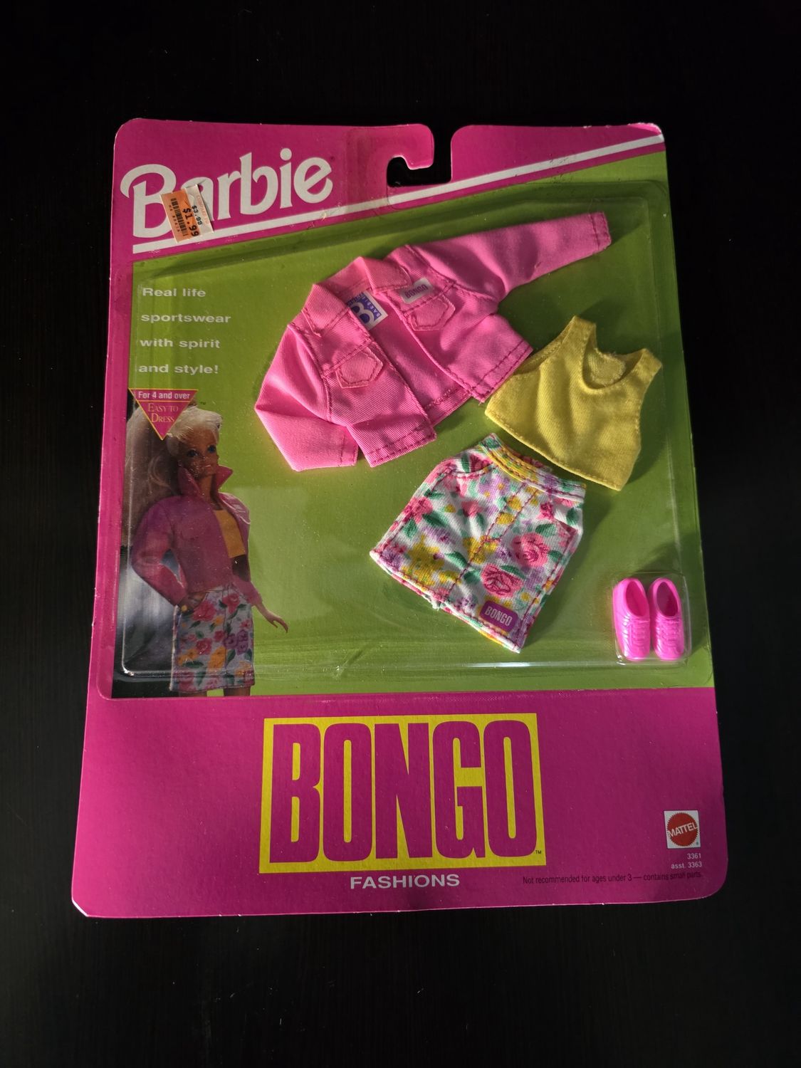 Barbie Bongo Fashion Pink Jacket Yellow Top Floral Skirt Shoes - 1992 3361 NIB