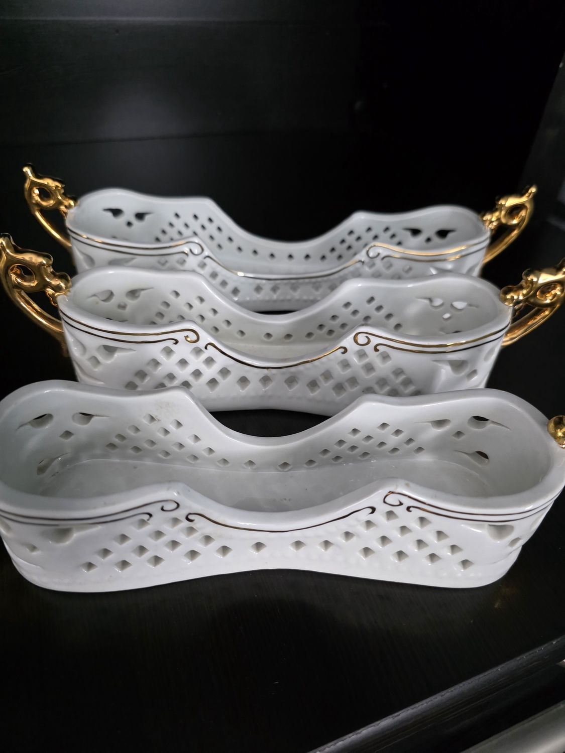 Vintage Porcelain Treasures Flatware Holders White with Gold trim - Set of 3 BEAUTIFUL