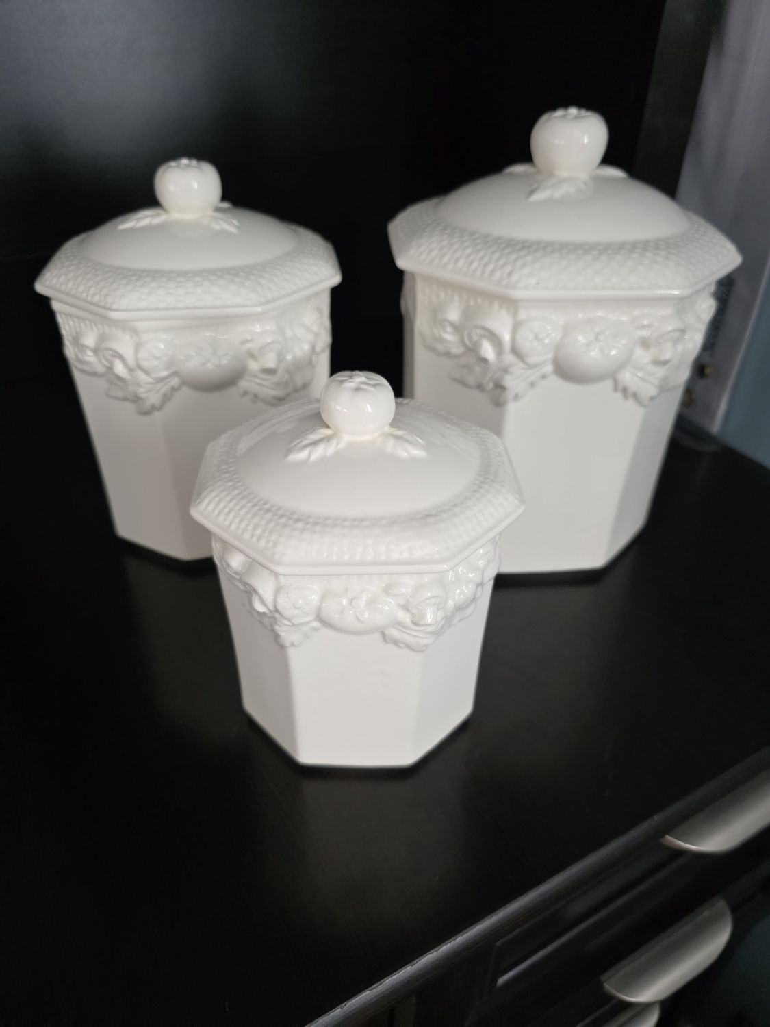 VINTAGE Himark Harvest Weave Canisters Set of 3 Made in Japan VERY RARE CHIP ON LID SEE PIC