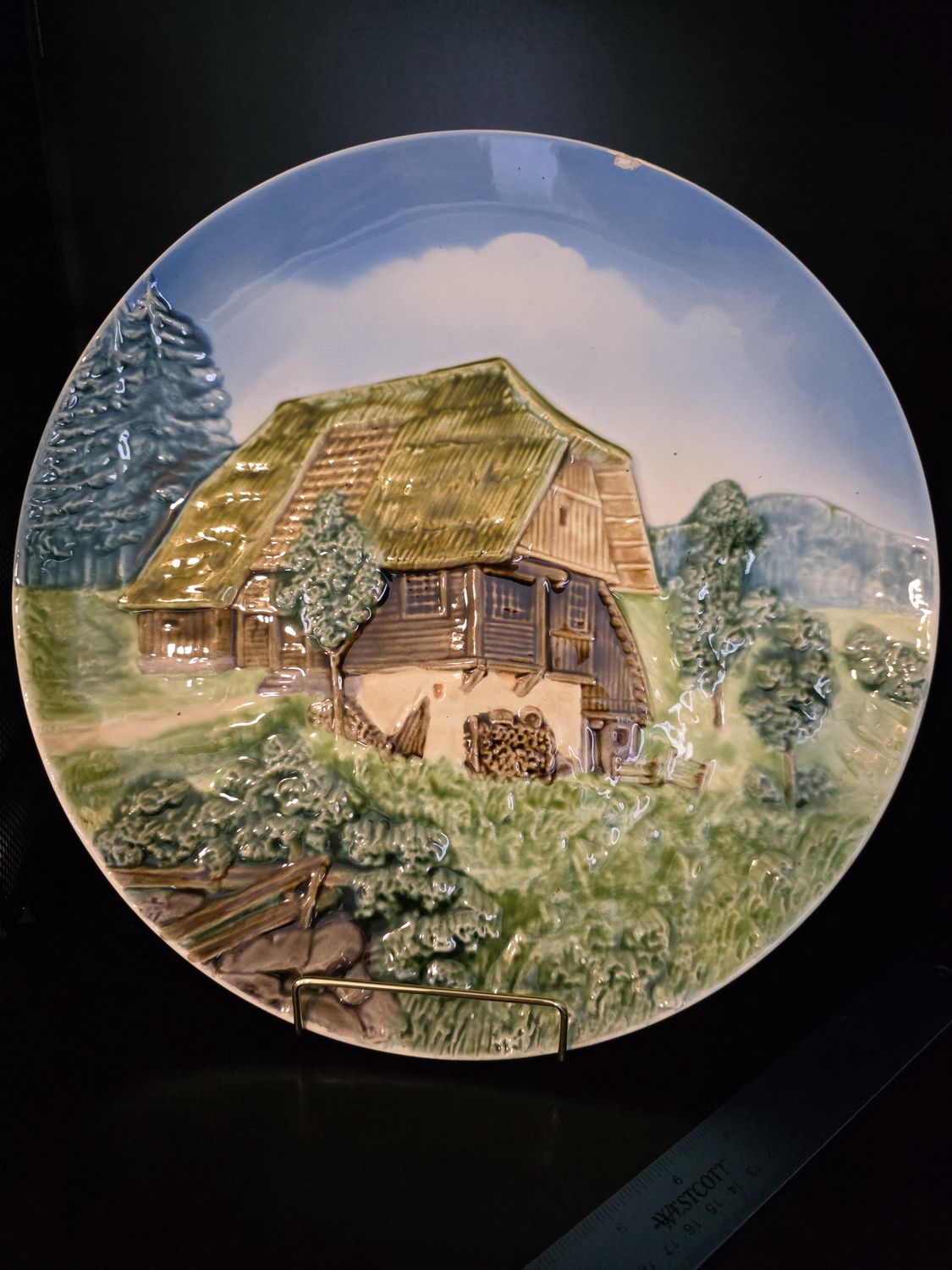 Vintage Made in West Germany Majolica Relief Wall Plate 13&quot;
