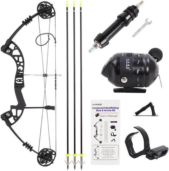 SOPOGER Compound Bow Bowfishing Kit - Fishing Combos Kit Archery Left Handed Compound Bow 30-60 LBS Fishing Bow and Arrow with Reel for Adult Youth Fishing...