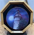 Ben Richmond Oak Framed Collector Plate Moon Shadows Marblehead Lighthouse Ohio PRE OWNED