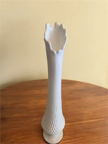 Vintage Fenton White Milk Glass Swung Vase with Hobnail Design 21 inch