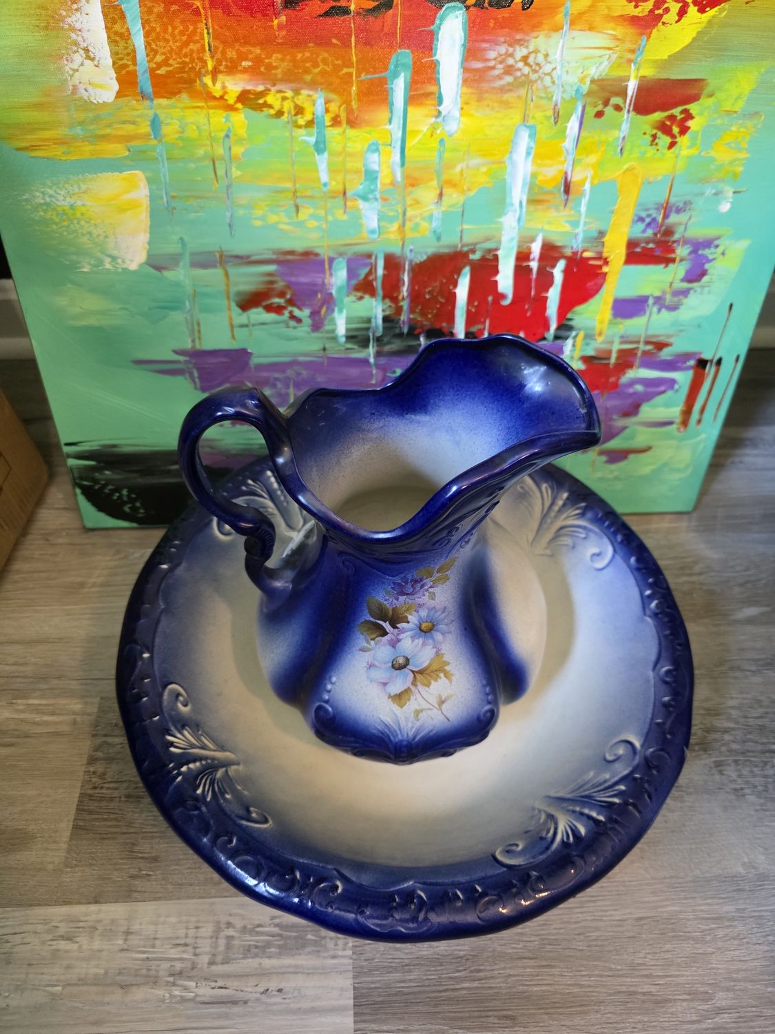 Chamber Set Ironstone Flo Blue Basin Pitcher Bowl England