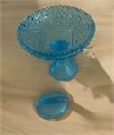 Kemple Wheaton Ice Blue Starburst Pedestal Compote Dish &amp; Blue Fish Lid