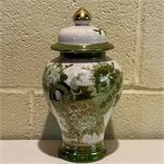 Hand Painted Japanese Covered Urn - 9.5&quot;T