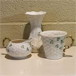 Belleek Ireland Vase (5&quot;T), Creamer Dish and Mug