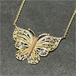 14K Gold Tri-Color Filigree Butterfly Necklace 5.87g