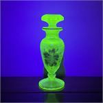 Antique Vaseline Glass Hand Painted Perfume Bottle - 5&quot;