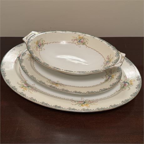 Meito China Elegant Hand Painted Large &amp; Small Platters, Serving Bowl