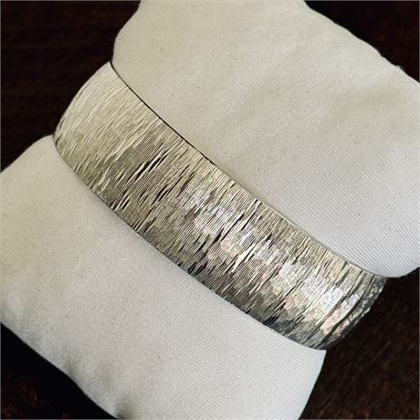 Vintage Crown Trifari Diamond Cut Silver-Tone Bangle Bracelet