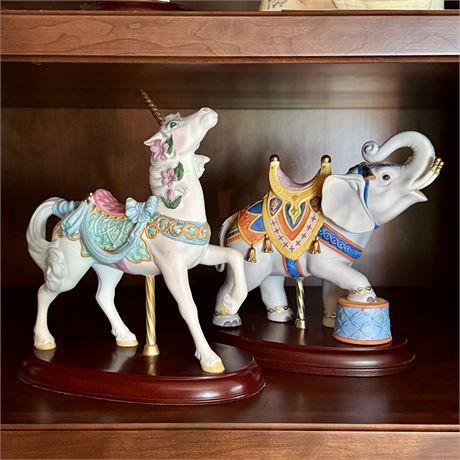 Lenox Carousel Unicorn and Elephant Figurines