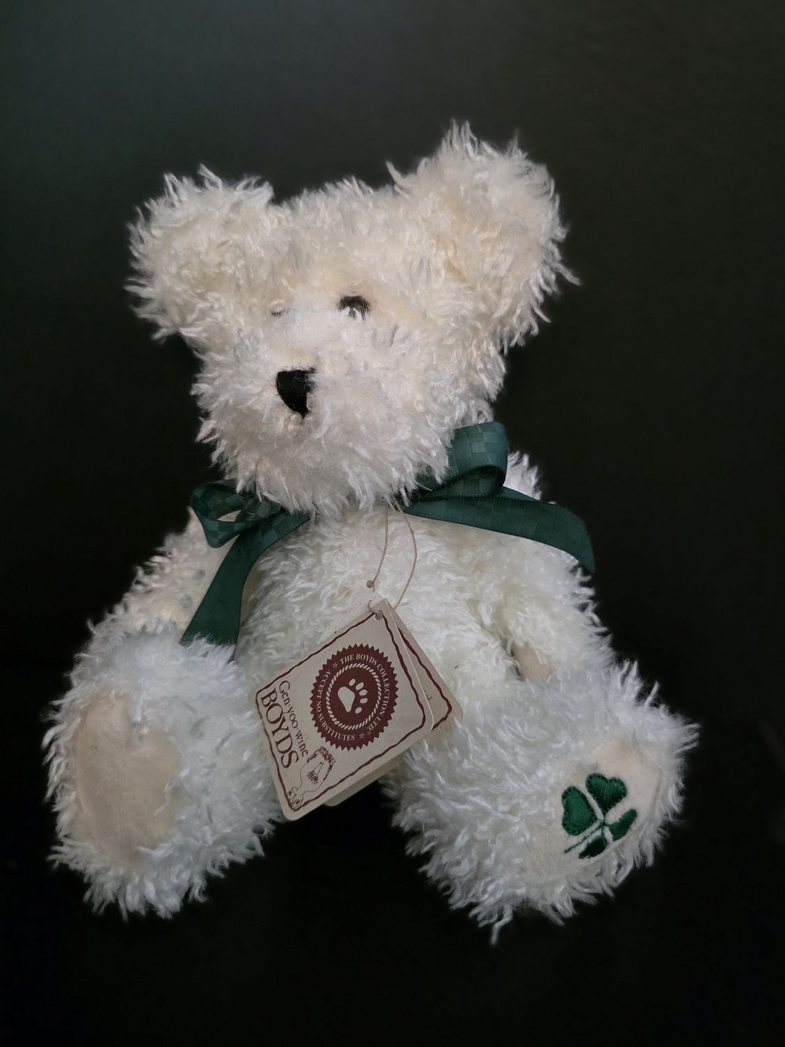 BOYDS Bears B.Y. LOTSALUCK White Plush Bear 10&quot; Green Shamrock &amp; Bow