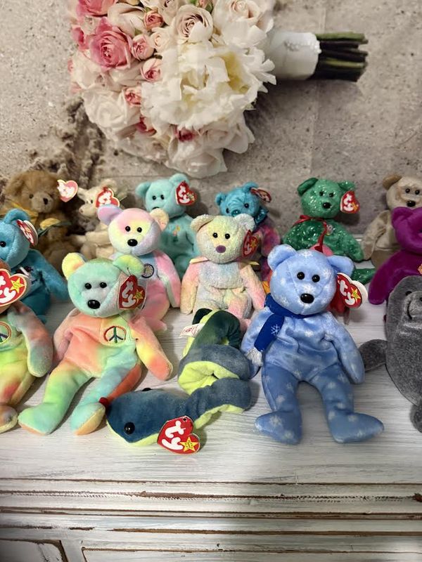 Huge Lot Beanie Babies with Tags Including 3 Peace Bears