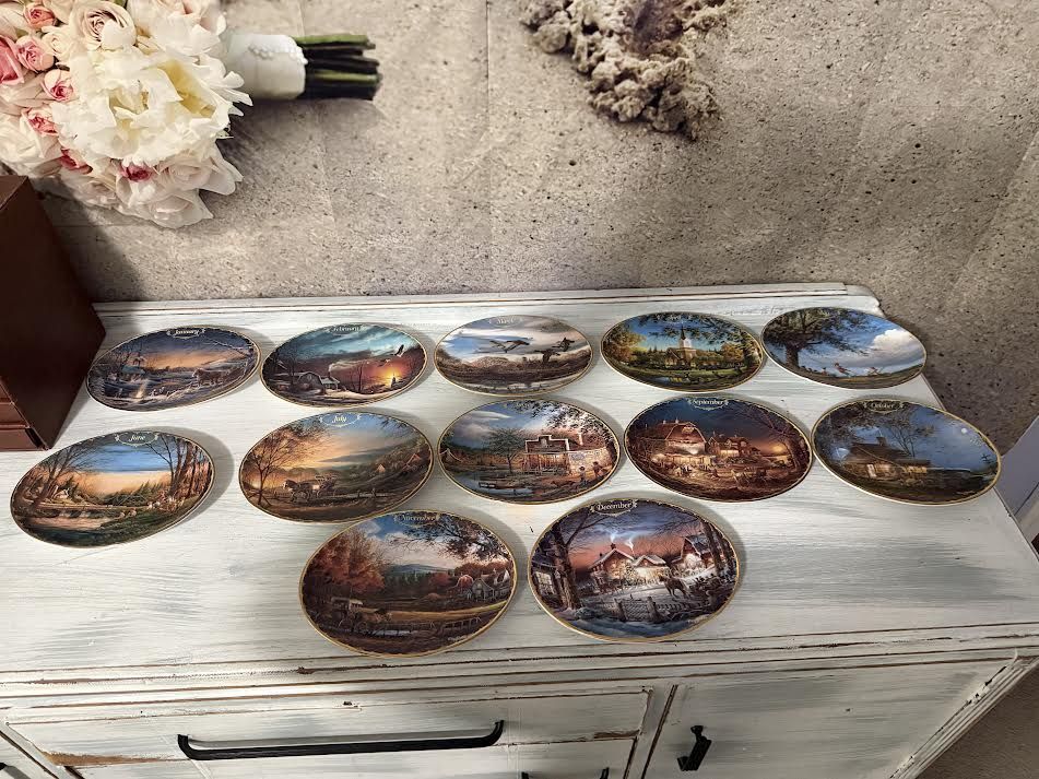 Terry Redlin&#39;s-Seasons to Remember Plates Jan-Dec-Complete set 9 out 12 with COA