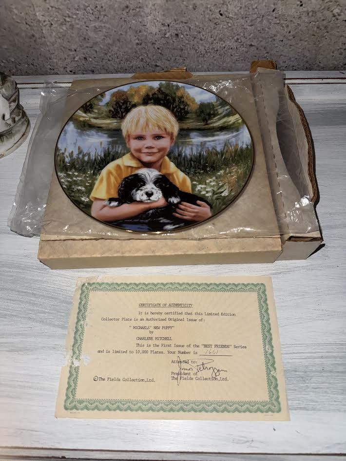 Michael&#39;s New Puppy Collectors Plate-The Fields Collection With COA