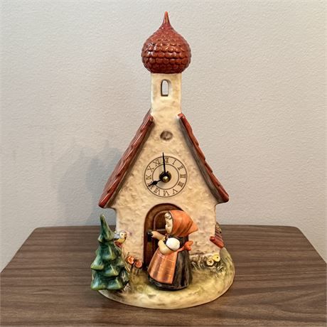 Signed Goebel Hummel 1984 Chapel Time Clock with Mirrored Display Case &amp; Box - 11"T