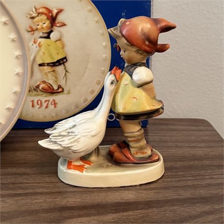 Hummel Goebel Goose Girl Figurine TM2 &amp; 1974 Annual Plate