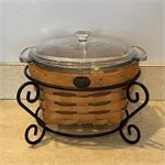 Peterboro Basket With 2 Qt Anchor Hocking Casserole Dish And Iron Holder