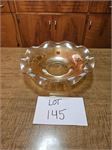 Iris Iridescent Marigold Carnival Depression Glass Ruffle Edge Serving Bowl