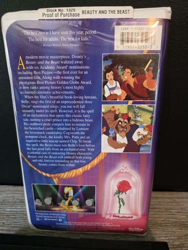 Walt Disney Classic: Beauty And The Beast (VHS) Black Diamond Movie!