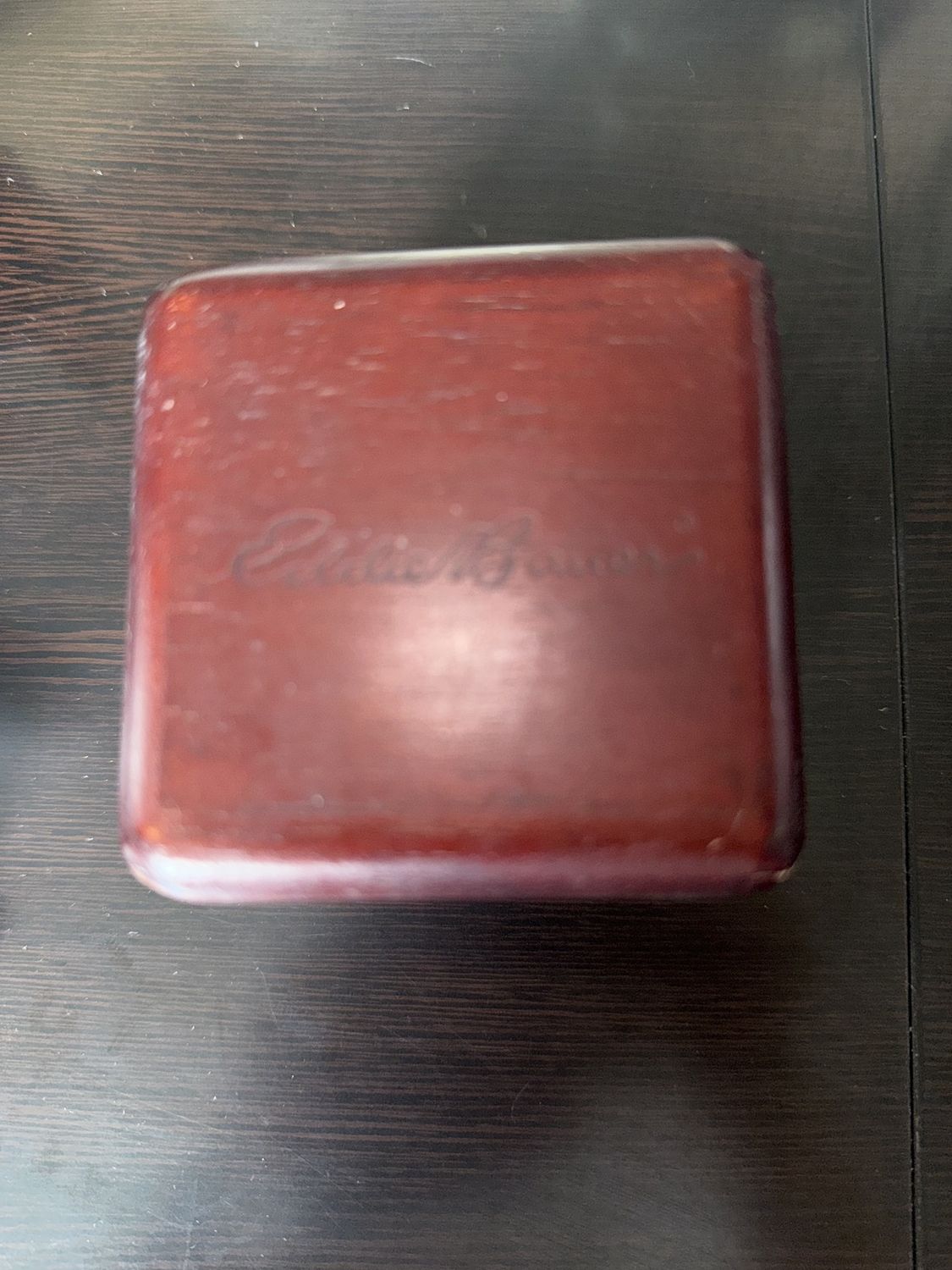 EDDIE BAUER SMALL WOODEN BOX,  DARK BROWN WOOD 3X3X3