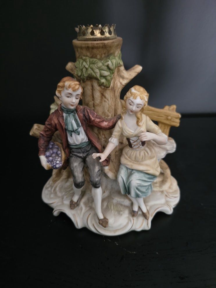 Vintage Ardco Man and Woman Couple at Tree w Berries Fence etc Figurine 9&quot;
